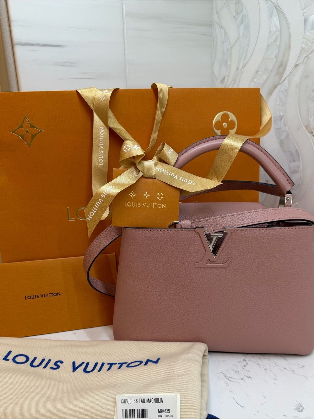 Louis Vuitton Magnolia Pink Capucines BB Leather Satchel. Excellent condition.